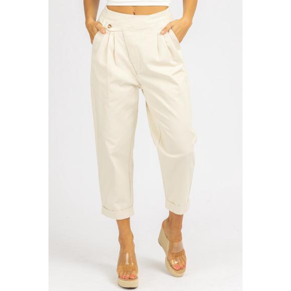 NEW MABLE woven asymmetrical button pants in cream - Picture 1 of 7
